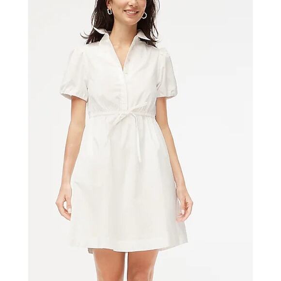 NEW‎ J. Crew Petite Size 2 white collared short-sleeve tie-waist mini dress NWT - Picture 1 of 9